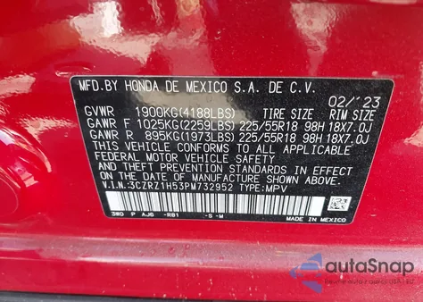 2023 Honda Hr-V 2Wd Sport from USA, damaged, VIN 3CZRZ1H53PM732952